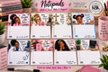 Eight illustrated notepads with lined and checklist pages in faith, study, and affirmation designs